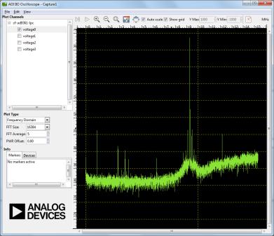 7. Click on the Capture button at the top of the GUI to observe the frequency spectrum