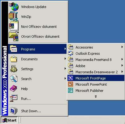 Microsoft FrontPage opis interfejsa, osnove rada s programom Otvaranje FrontPagea otvorite