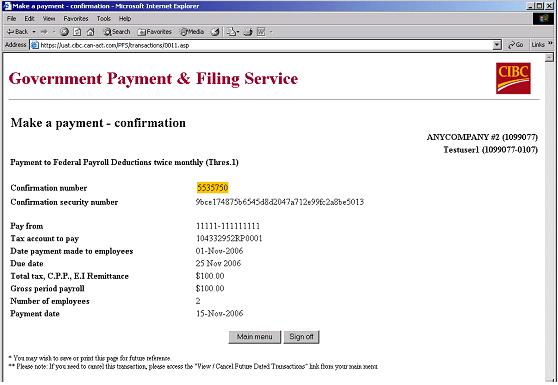 7. When you click Confirm, you will receive a confirmation number, indicating the payment has been accepted by