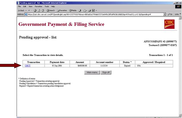 4.7 View a Payment To view details of a pending transaction from the Pending approval list screen, click on the