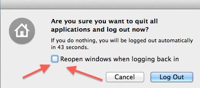 to Quit & Keep Windows Depress Shift when clicking on App in Dock to prevent Windows from opening