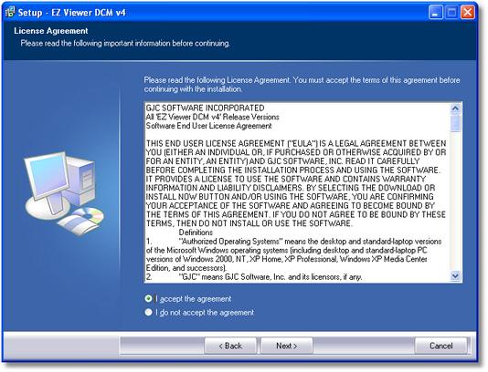 6 EZViewer DCM Installation In the following screen, the installation program recommends that you install the program in "C: \Program Files\GJC Software\EZViewer DCM v4" (which is the combination of
