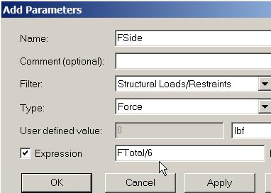 The results for the last two force definitions as the next two lines in the Parameters panel.