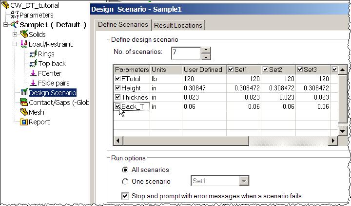 16.4 Defining design scenarios In this procedure you define seven design scenarios.