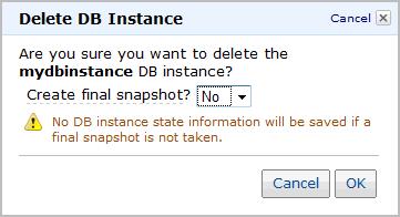 Terminate Your DB Instance As soon as your DB Instance becomes available, you re billed for each hour or partial hour that you keep the DB Instance running (even if the DB Instance is idle).