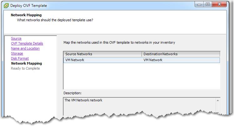The Network Mapping page defaults to selecting VM Network.