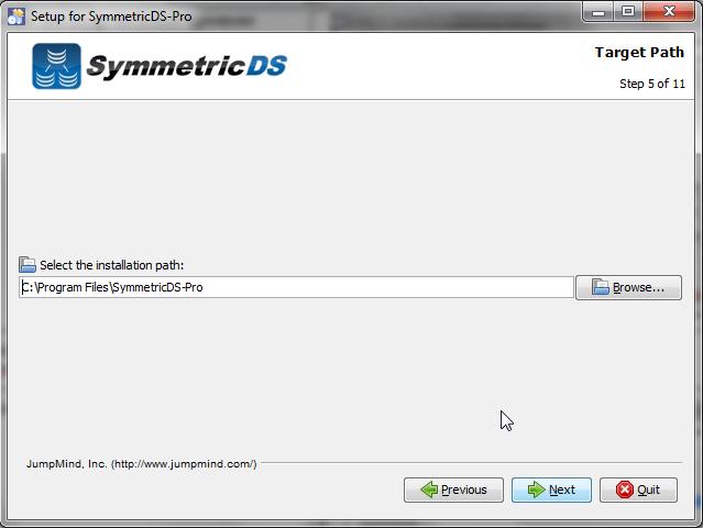 Select the installation directory where the SymmetricDS application
