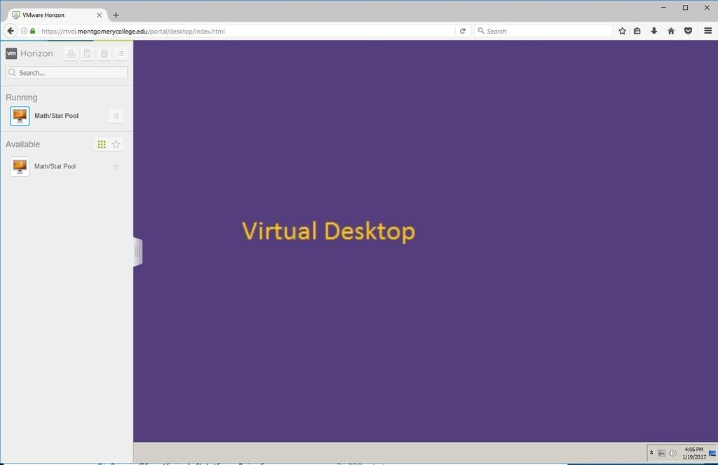 1. To launch another virtual desktop or application, click the name under Available. 2. To change the current desktop or application you are viewing, click the name under Running.
