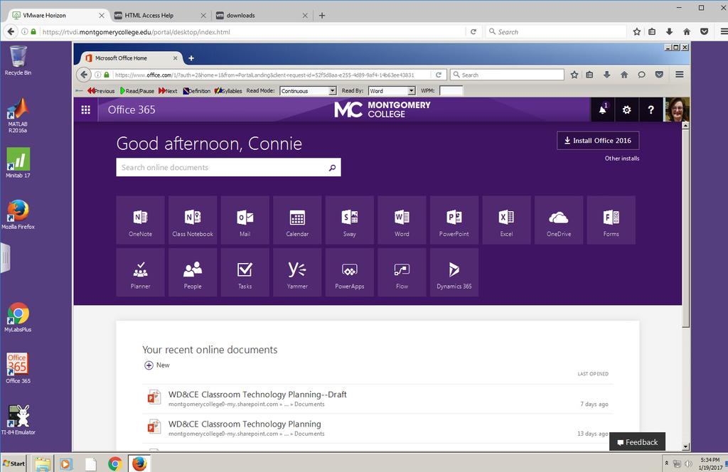 2B 2A 2C A. From within the virtual desktop, open a web browser (here we are using Firefox ). B. Go to mail.montgomerycollege.edu and log in using your MyMC username and password. C.
