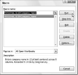 Macro Basics 707 Running a macro After recording a macro, you can run it by doing any of the following: Click the View Macros option on the Macros command button on the View tab or press Alt+WMV.