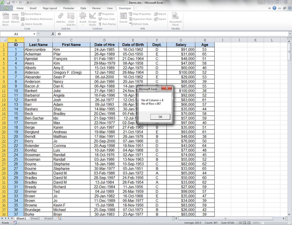 11.3 Get the Table Size There are certain situations where we perform some tasks by finding last used Column and Row with data in a worksheet.