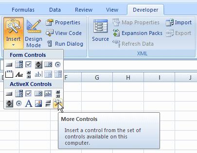 To do that, on the Ribbon, click Developer. In the Control section, click Insert. This would display the list of controls available in Microsoft Excel.