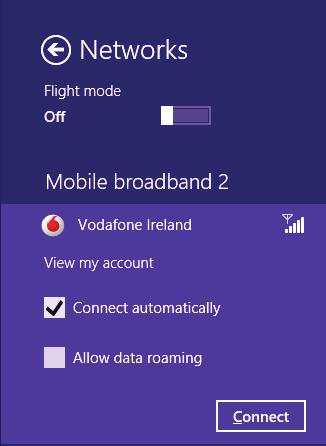 Settings), and select Settings > Networks > Mobile Broadband.