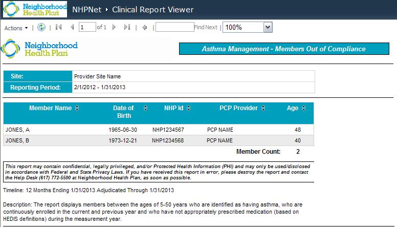 2. The report defaults to the most recent measurement year. 3. Click Actions to export the data to PDF, Excel, CSV, etc.