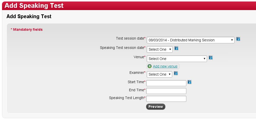 2 Select Test session date, test session date, Venue and from the drop-down list.