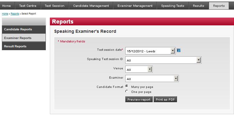 GENERATE SPEAKING EXAMINER S RECORD This option allows you to produce a report detailing each