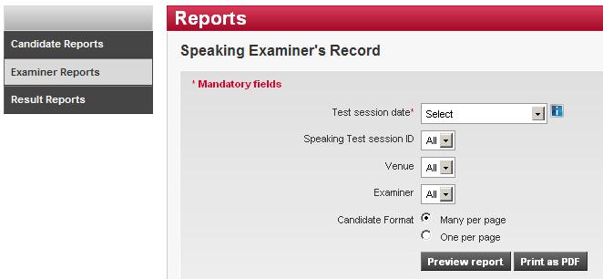 SPEAKING EXAMINER S RECORD The s Record is used to generate a PDF document which s can print and use to record candidates attendance and band scores