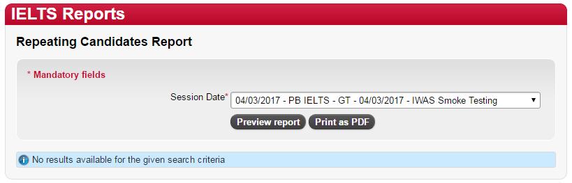 REPEATING CANDIDATES REPORT This enables the user to identify which of the candidates have taken IELTS before. 1 To generate a Repeating Report click on the Repeating Report link under.