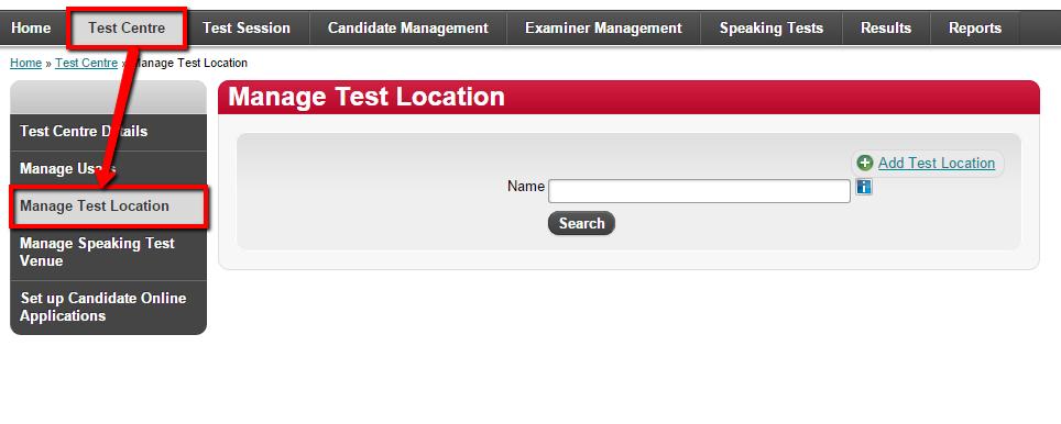 MANAGE TEST LOCATION In Manage Test Locations you can: Add new test locations Search and view test locations