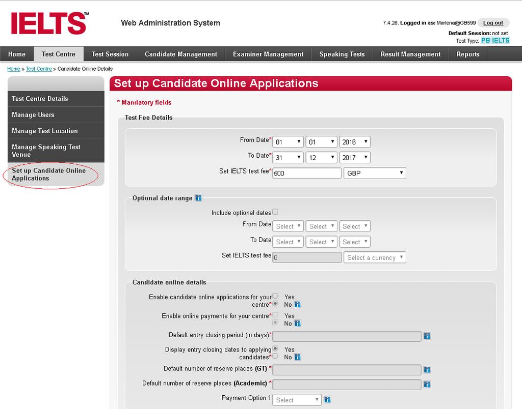 SET UP CANDIDATE ONLINE APPLICATIONS L1 and L2 users can access Set Up Online Applications and view and update details e.g.