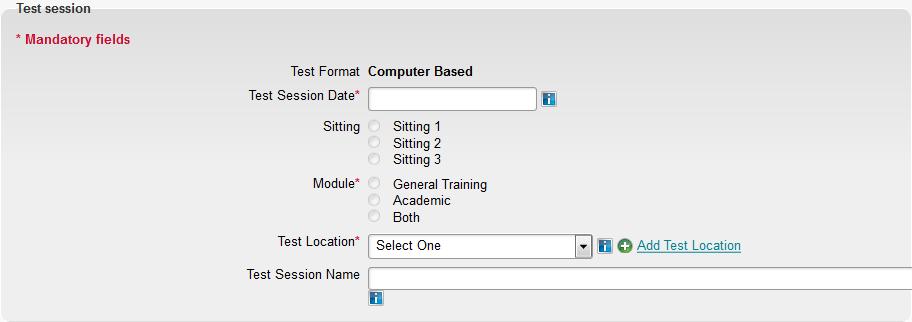 If you re creating a CB IELTS Session you will also see an option to select a Test Sitting. You should always select Sitting 1.