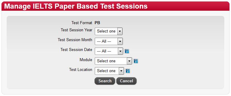 SEARCH FOR AND VIEW A TEST SESSION 1 Click Test Session on the menu bar. Click Manage Test Sessions on the left menu. The Manage Test Sessions screen is displayed.