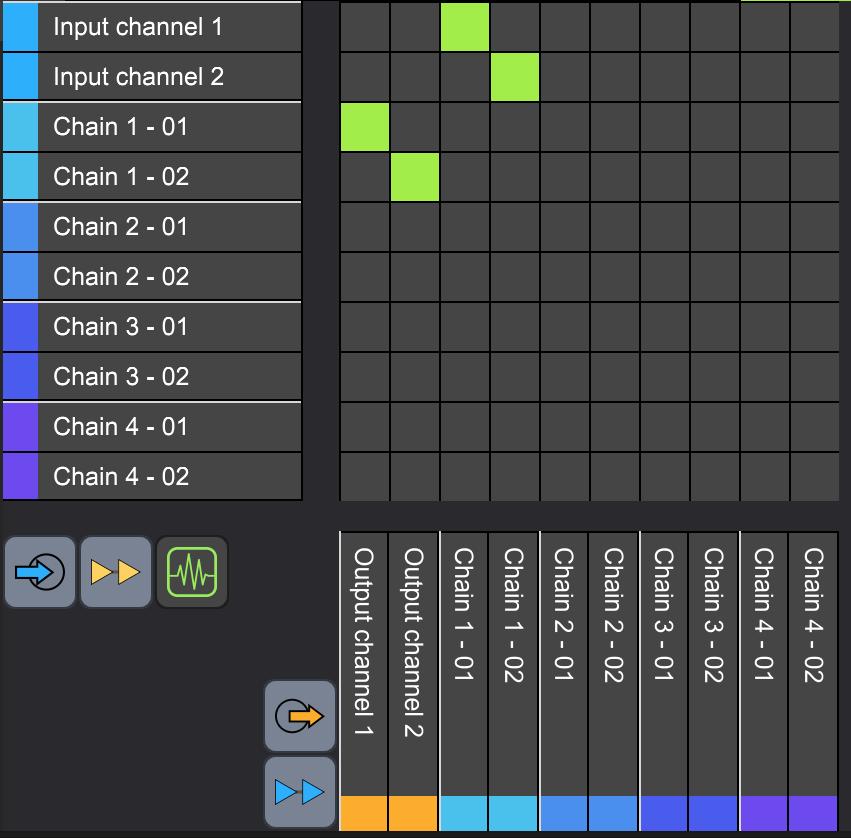 In the Audio panel, you can sum and split connections by holding down the ctrl/cmd key while selecting an input or output.