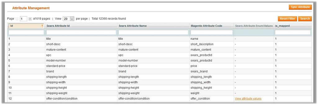 The Attribute Management page appears as shown in the following figure: All the active Sears Atributes are listed on the page. 4.