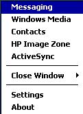 Using Programs If you select Menu on taskbar, the screen looks similar to the following: Using Program Buttons By default, the buttons on the HP ipaq open certain programs.