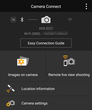 Connecting to a Bluetooth-compatible Smartphone via Wi-Fi ios 1 Select a Camera Connect function. Select the Camera Connect function you want to use. For the Camera Connect functions, see page 39.