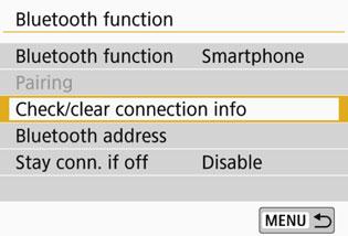 Connecting to a Bluetooth-compatible Smartphone via Wi-Fi Removing a Paired Device s Registration To pair the camera with another smartphone, remove the currently paired device s registration.