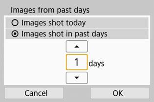 When [Images shot in past days] is selected, images shot up to the specified number of days before the current date become