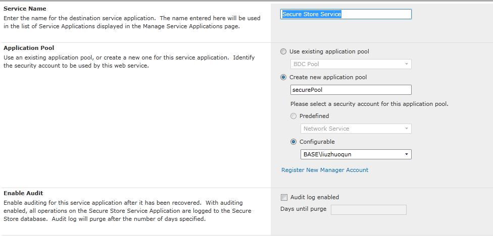 Figure 33: Secure Store Service Application settings. Figure 34: Secure Store Service Application settings.