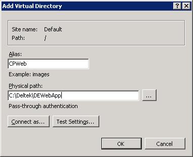 7. Choose the newly created CPWeb folder and click the Default Document icon.