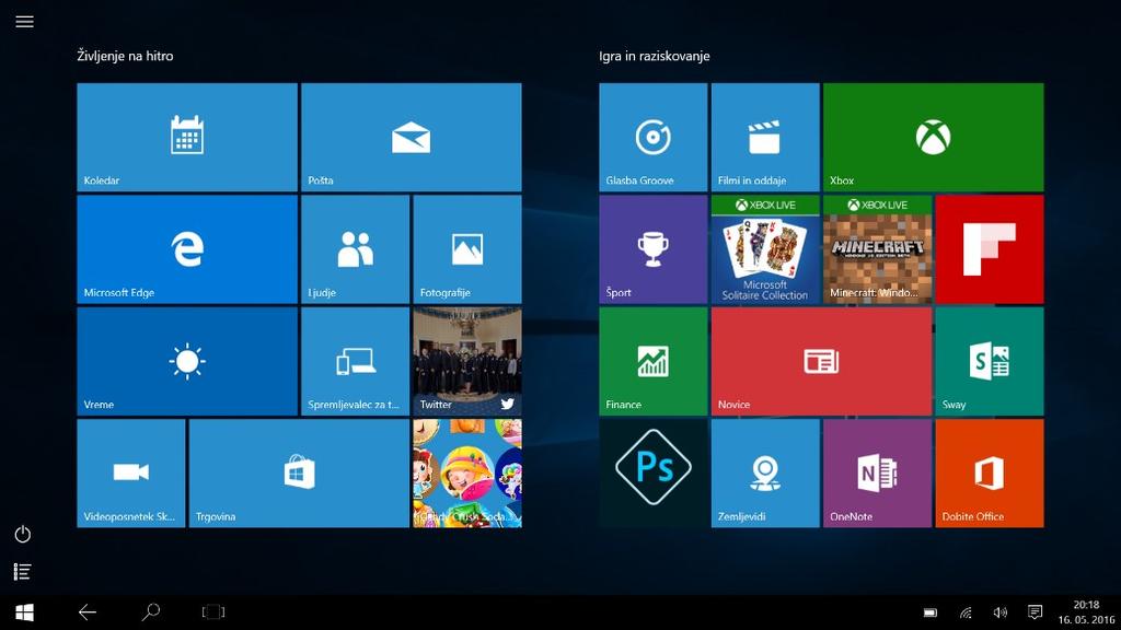 5 Delo z Windows 10: tablični način Windows 10 je na voljo za velik spekter naprav. Med njimi so tudi hibridni in tablični računalniki. Zato bomo v tem poglavju prikazali tablični način (angl.