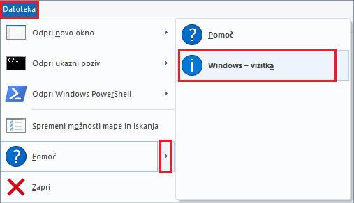 7.2.4.3 Vizitka sistema Windows Vizitko sistema Windows prikažemo na sledeč način: odpremo okno Zaženi (tipki Win in R) v okno vnesemo winver.