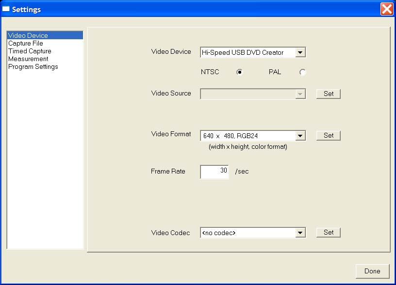 Configuring Video ToolBox Program Settings To configure the program press the Settings Button to open the Settings window. The help file will provide a detailed description of each option.