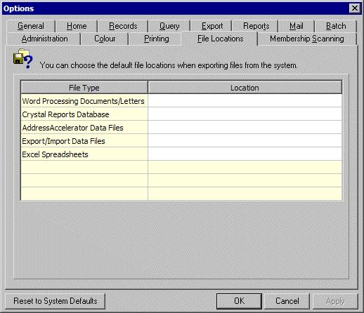 8 CHAPTER 1 11. Select the File Locations tab. By default, the PostalSaver data files are installed at C:\Program Files\Blackbaud\Postal Tools.