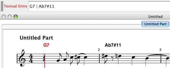 Then type the chord symbols freely. Use a vertical bar to indicate a new measure. Press return to enter the chords on the leadsheet. 30.
