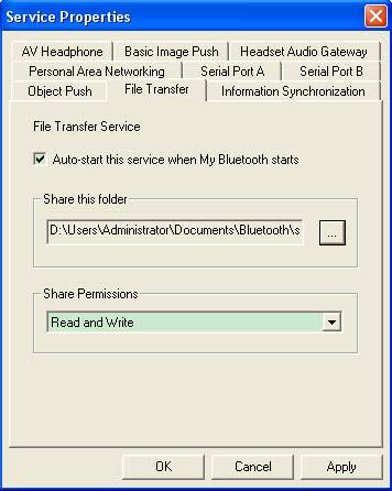 Start the FTP service in BlueSoleil. Do not initiate the connection in BlueSoleil. Browse your computer from the remote device. For instructions, refer to the user documentation for the remote device.