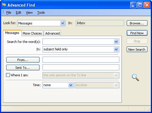 SEARCHING MESSAGES BY SUBJECT Outlook 003 provides a number of ways for searching for messages using the Advanced Find dialog box.