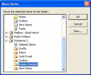 MOVING MESSAGES Outlook allows you to easily move messages between folders, either new folders that you have created or existing ones.