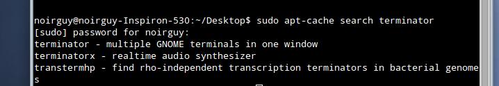 In the following screenshot, information about packages named terminator is listed : Then the package terminator can be installed using sudo apt-get install : This is a