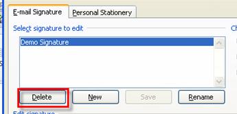 104 Microsoft Outlook 2010 Basics Delete a Signature If needed, you can delete a signature. 1. Click the New E-Items button. 2. Click the Signature dropdown button. 3.
