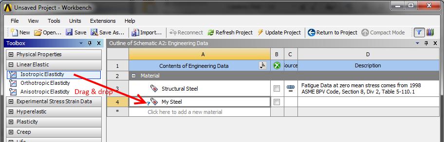 Figure 8: Defining a new linear-elastic material A.3 Material Properties Assignment In the project view, double click the Model cell to launch the Mechanical module.