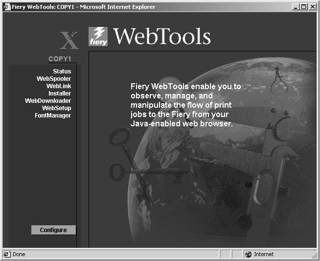 Accessing the Fiery WebTools Open the Internet browser application. 1. Enter the IP address or the DNS name of the DocuColor 2006 in the URL line of the browser. 2. If a Log In dialog box is displayed, select Guest and OK.
