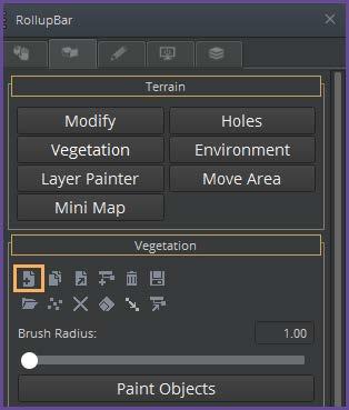 2. Click on the Add Vegetation Category button in the Vegetation Tool Toolbar. In the New Category dialog, enter Trees.