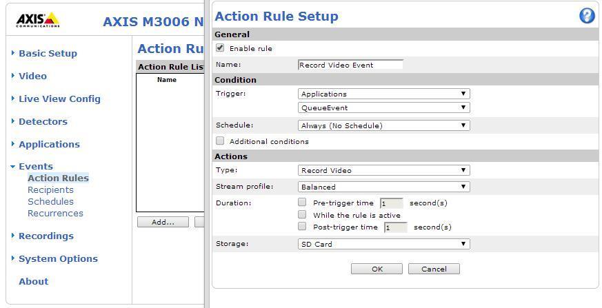 In the Action Rule Setup, select the trigger type Application and QueueEvent.