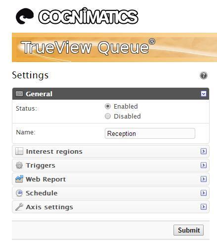 Configuring TrueView Queue All configuration of the three different queue areas (interest regions) and their triggers are made from the settings page of the queue application.