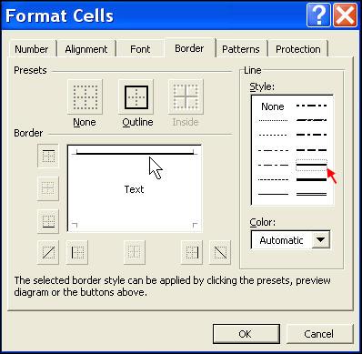Beginning Excel for Windows Page 3 5. Cell Borders (cont.